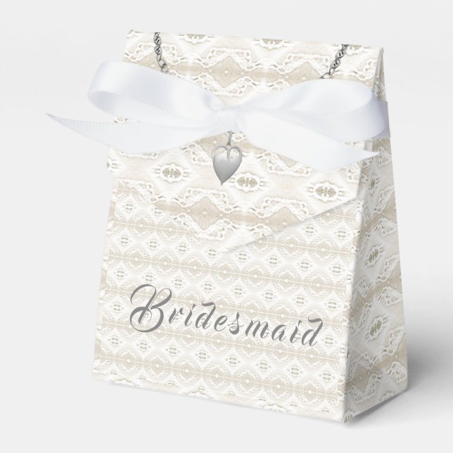 Customizable Bridesmaid Faux-Lace and Heart Favor Boxes (Front Side)