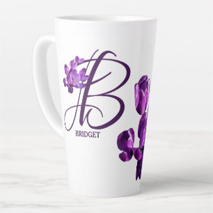 Customizable Bridget name pretty purple flowers Latte Mug