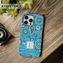 Customizable Bright Light Blue White Paisley iPhone 15 Pro Max Case