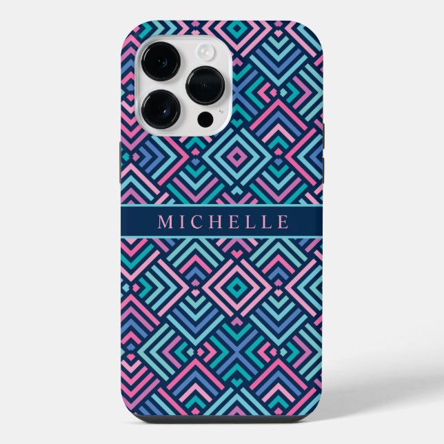 Customizable Bright Light Dark Blue Pink Geometric Iphone Case (Back)