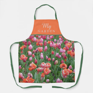 Customizable Bright Orange, Pink & Green Tulip Apron