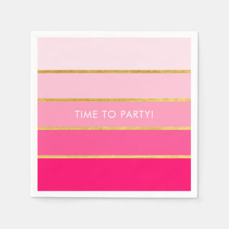 Customizable Bright Pink & Gold Stripe Napkins