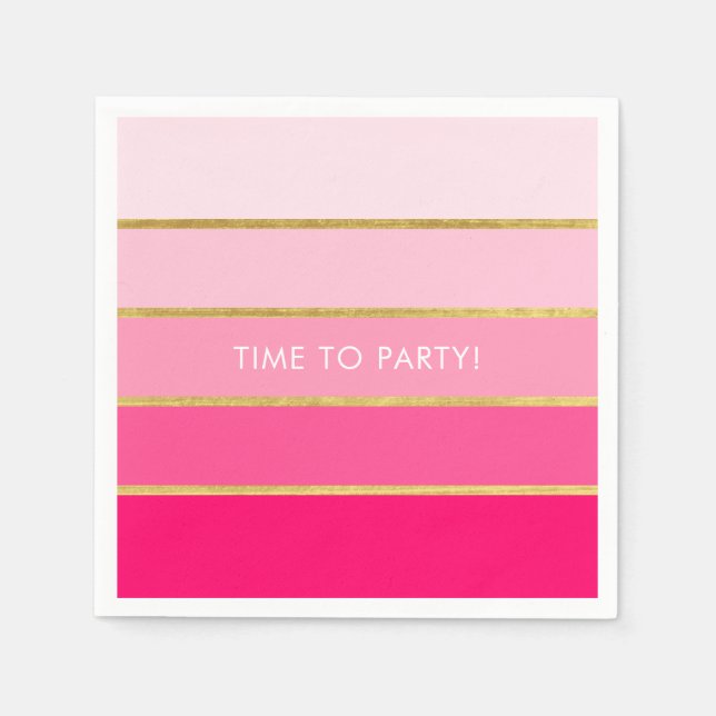 Customizable Bright Pink & Gold Stripe Napkins (Front)
