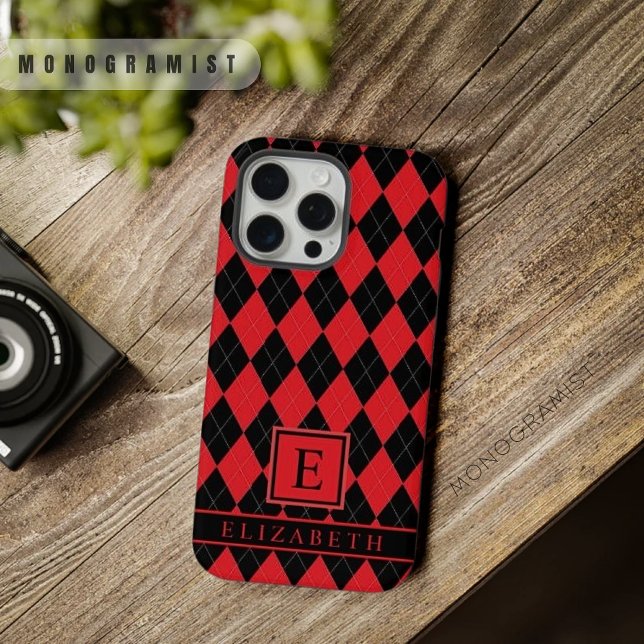 Customizable Bright Red Pink Black Argyle Pattern iPhone Case (Customizable Bright Red Pink Black Argyle Pattern iPhone Case)