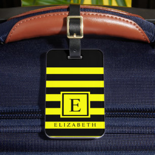 Customizable Bright Yellow Black Color Block Luggage Tag