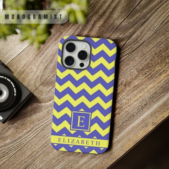 Customizable Bright Yellow Blue Chevron Pattern iPhone Case (Customizable Bright Yellow Blue Chevron Pattern iPhone Case)