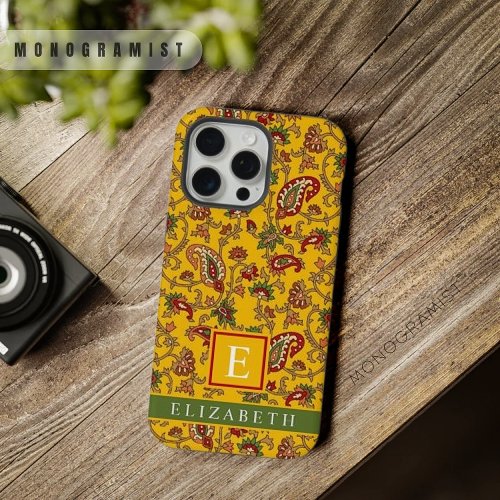 Customizable Bright Yellow Red Green Paisley iPhone 15 Pro Max Case