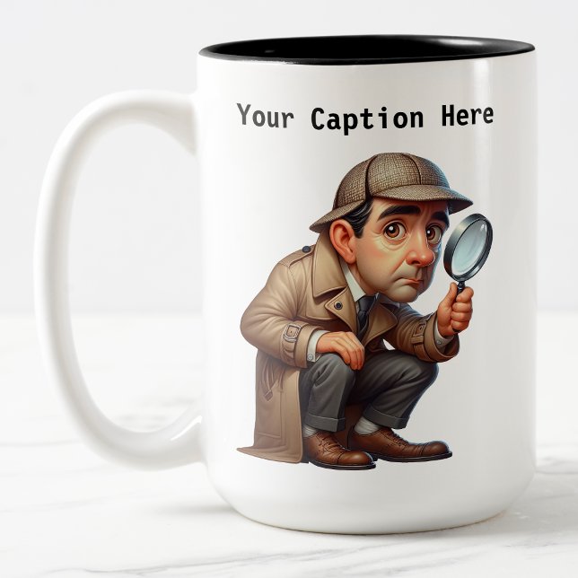 Customizable British Detective Cartoon Mystery  Two-Tone Coffee Mug (Creator Uploaded)