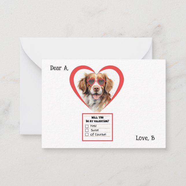 Customizable Brittany Spaniel Dog Valentine Note  Card (Front)