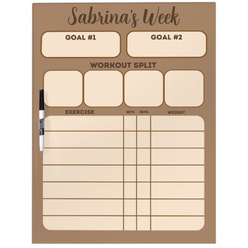 Customizable Brown Workout Scheduler Dry Erase Board