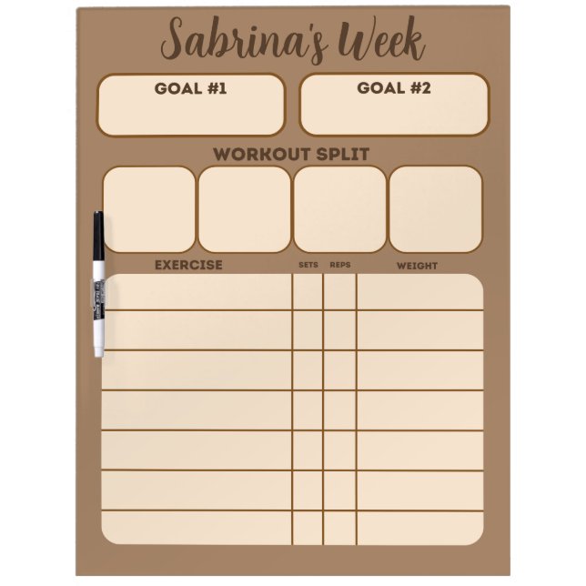 Customizable Brown Workout Scheduler Dry Erase Board (Front)
