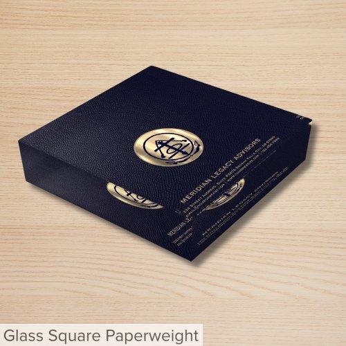 Customizable Brushed Gold Seal Logo Glass Paperweight