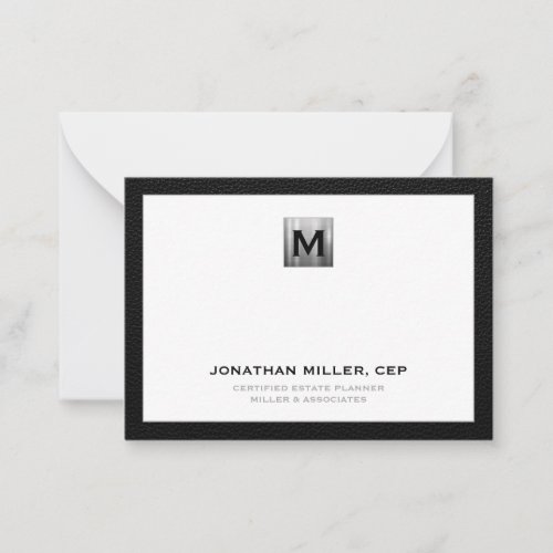 Customizable Brushed Silver Business Monogram Note Card