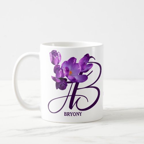 Customizable Bryony name purple flowers monogram Coffee Mug