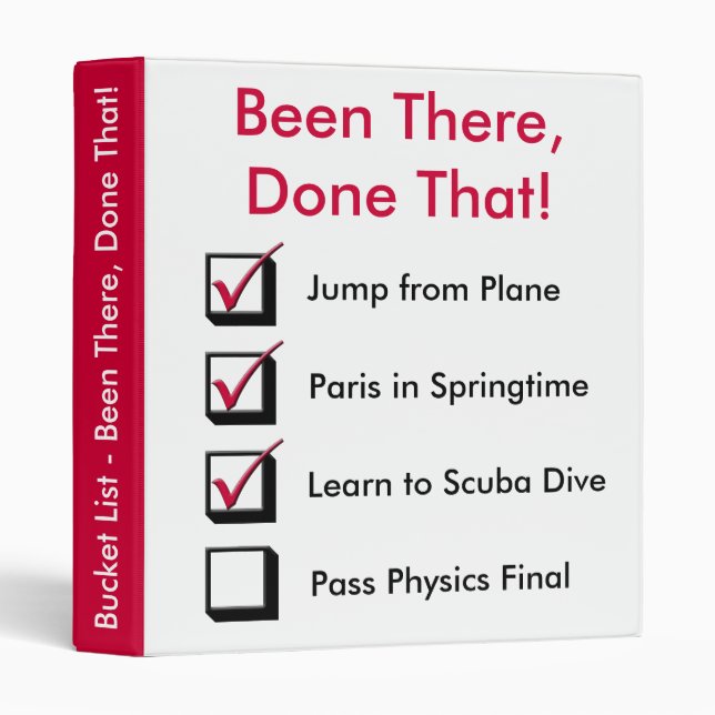 Customizable Bucket List Checkboxes - Done That! 3 Ring Binder (Front/Spine)