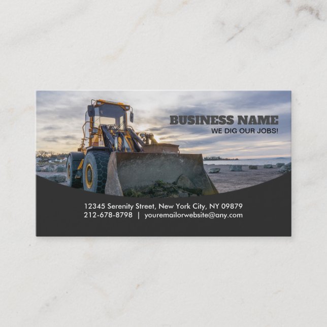 Customizable Bulldozer Business Cards (Front)