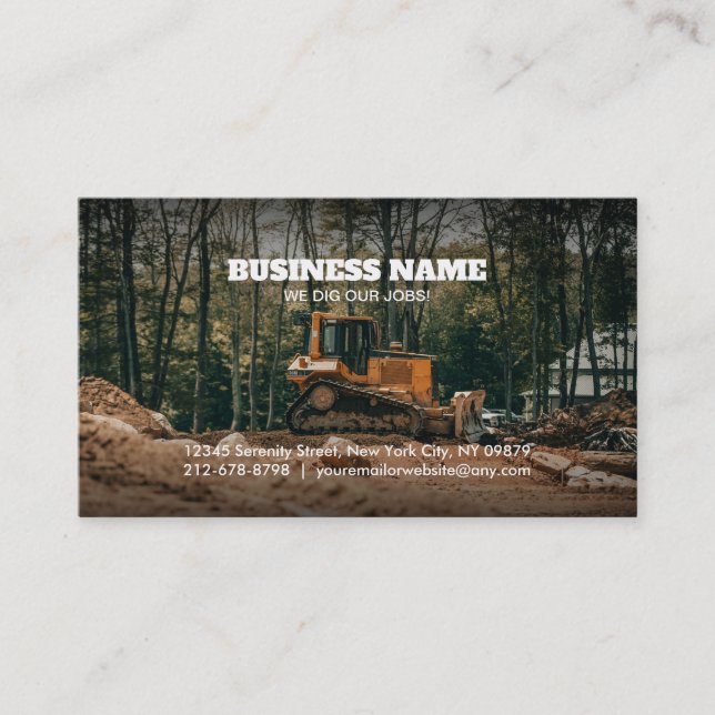 Customizable Bulldozer Business Cards (Front)