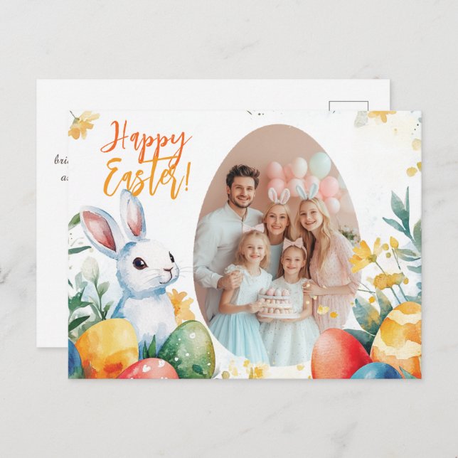 Customizable 🐇Bunny & Egg-stravaganza Holiday Postcard (Front/Back)