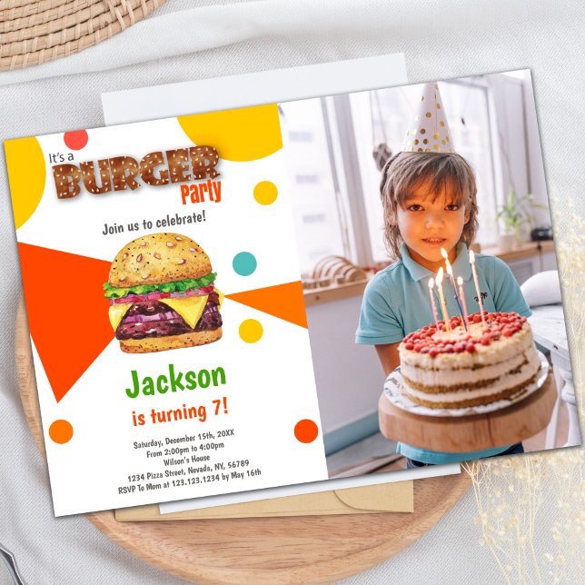 Customizable Burger Party Invitations for Kids (Burger Birthday Invitations with photo)