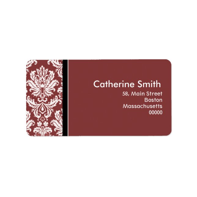 Customizable Burgundy Damask Address Labels (Front)