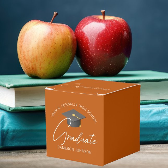 Customizable Burnt Orange Square Graduation Party Favor Boxes (Creator Uploaded)