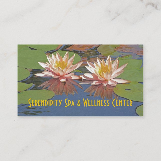 CUSTOMIZABLE BUS.CARDS/2 PEACHY-PINK LOTUS BLOSSOM BUSINESS CARD (Front)