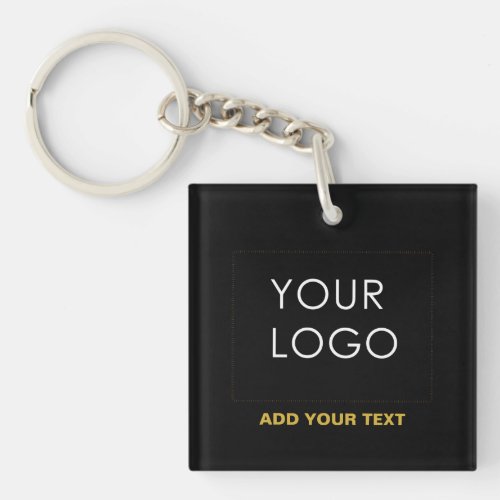 Customizable Business Add Logo Modern Black Keychain
