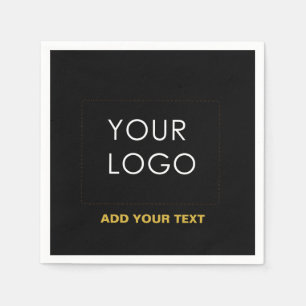 Customizable Business Add Logo Modern Black Napkins