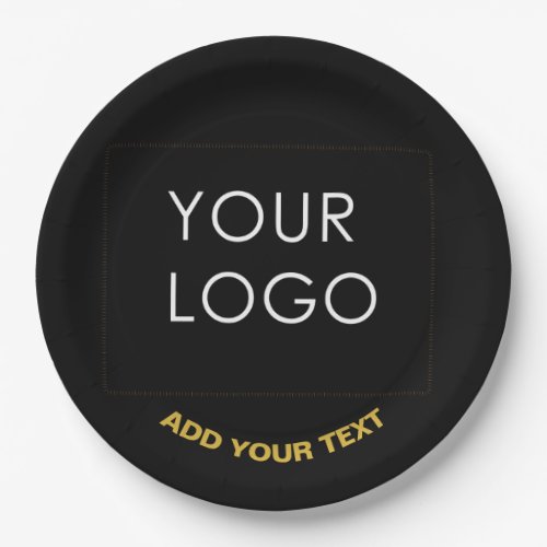 Customizable Business Add Logo Modern Black Paper Plates