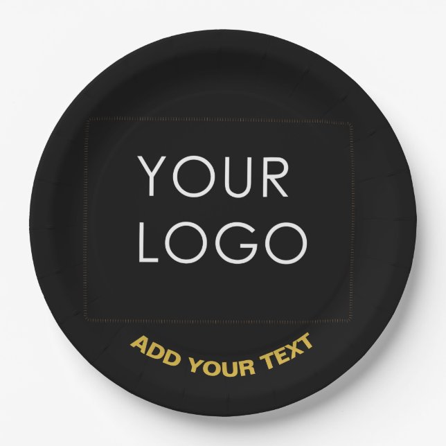 Customizable Business Add Logo Modern Black Paper Plates (Front)