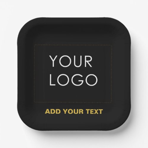 Customizable Business Add Logo Modern Black Paper Plates