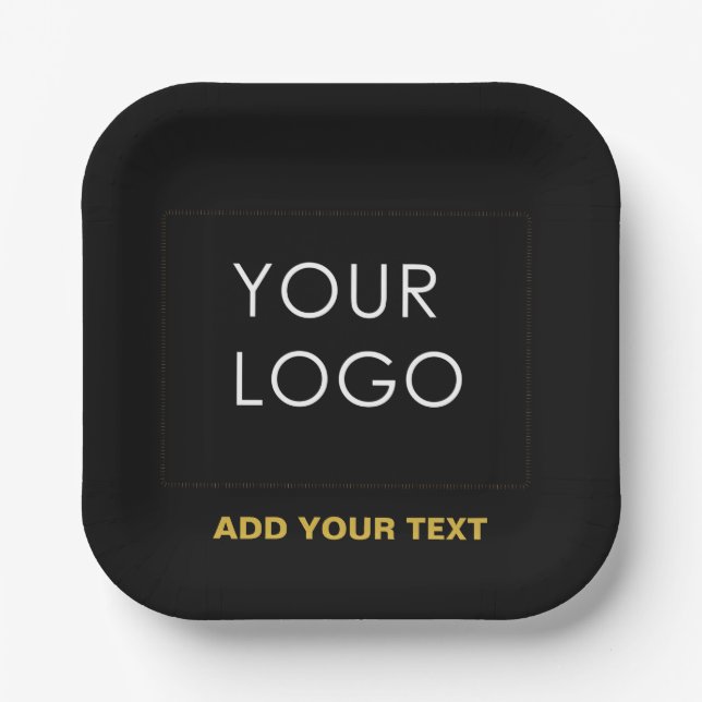 Customizable Business Add Logo Modern Black Paper Plates (Front)