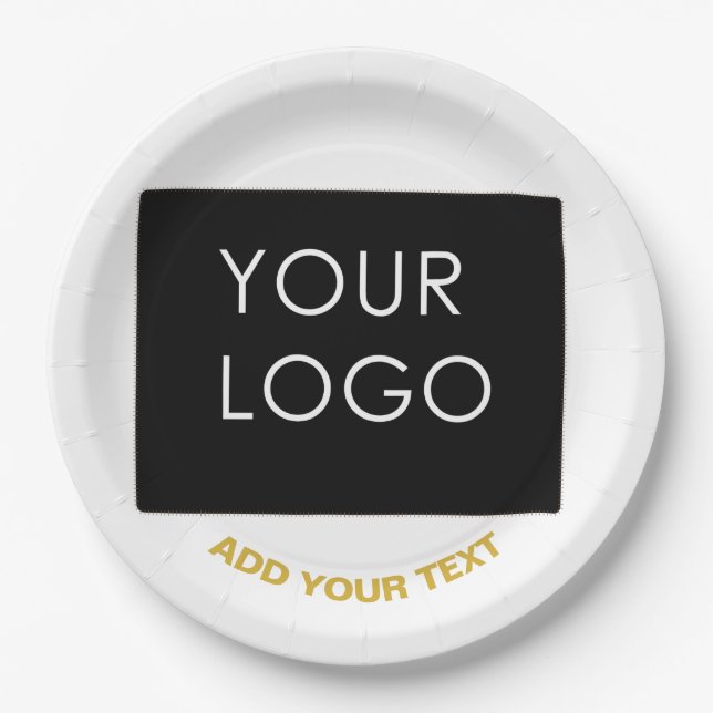 Customizable Business Add Logo Modern White Paper Plates (Front)