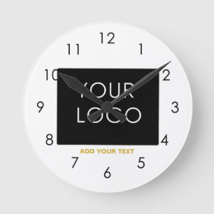 Customizable Business Add Logo Modern White Round Clock