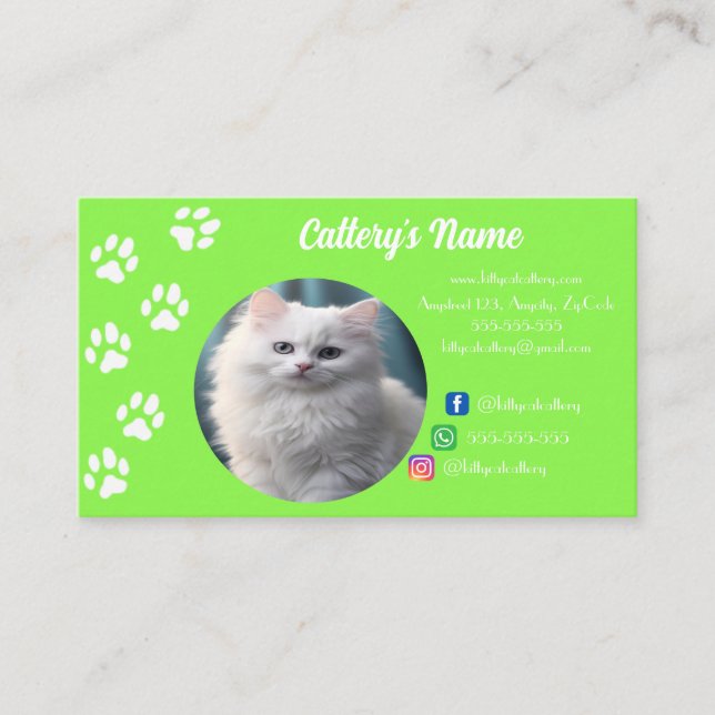 Customizable Business Card For Cattery Lawn Green (Front)