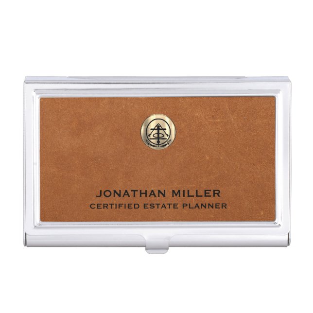 Customizable Business Card Holder with Gold Logo (Front)