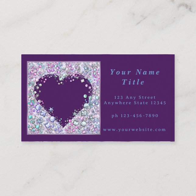 Customizable Business Card Purple Jewel Heart (Back)