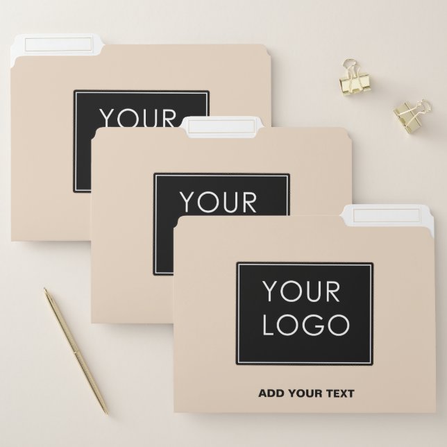 Customizable Business Company Logo Modern Beige File Folder (Set)