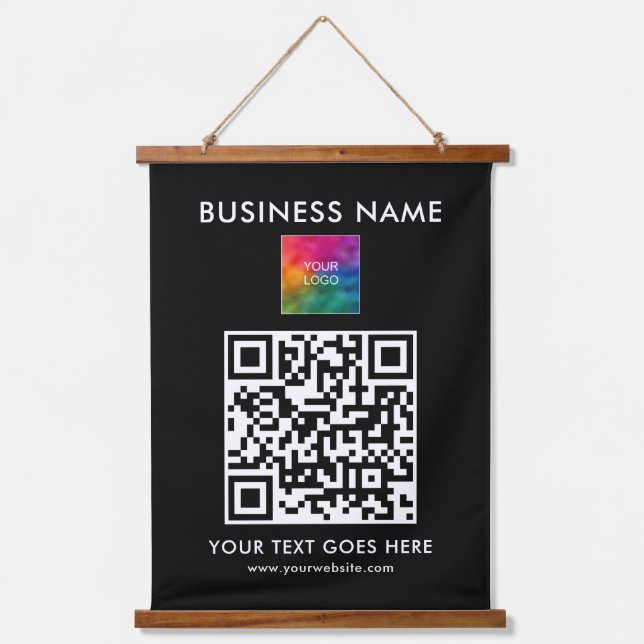 Customizable Business Company Logo Text QR Code Hanging Tapestry (Front)