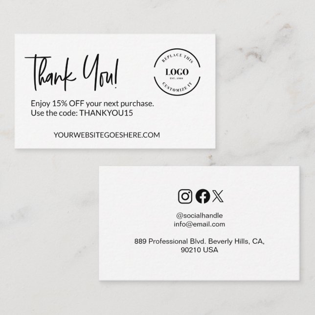 Customizable Business Logo Discount Code Business Card (Front/Back)