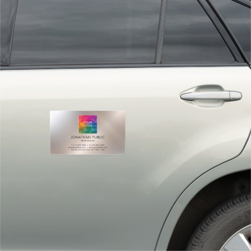 Customizable Business Logo Faux Silver Rectangle Car Magnet