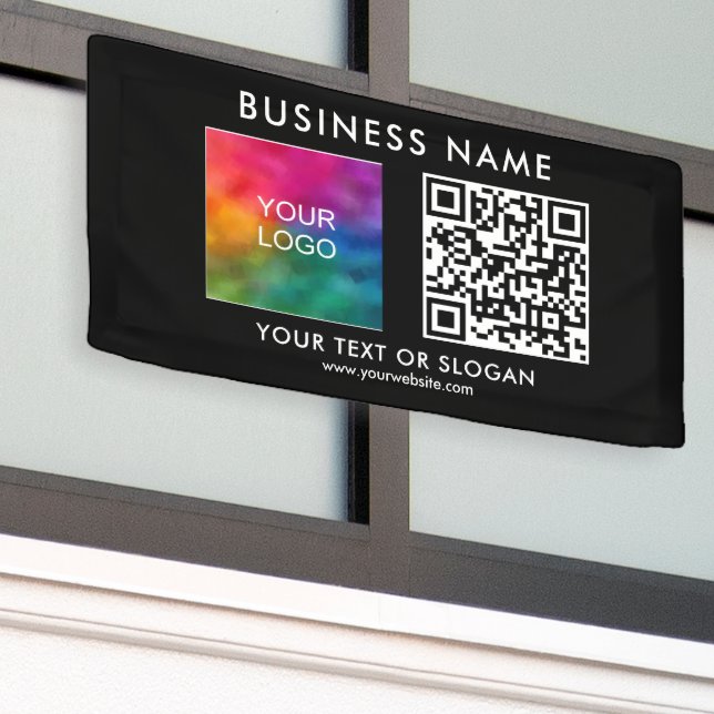 Customizable Business Logo QR Code Modern Outdoor Banner (Outside Building)