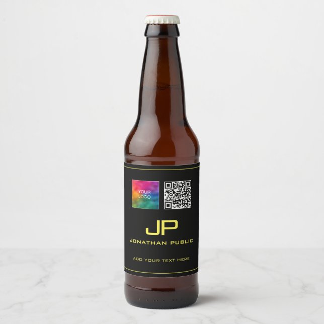 Customizable Business Logo QR Code Monogram Beer Bottle Label (Front)