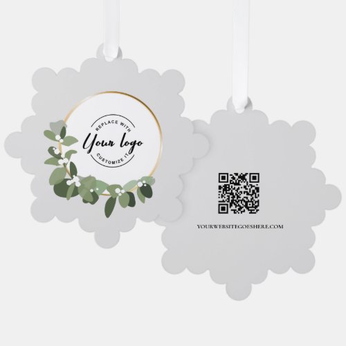 Customizable business logo QR code website Wreath Ornament Card