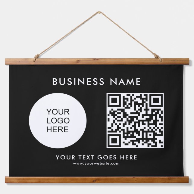 Customizable Business Logo Text QR Code Template Hanging Tapestry (Front)