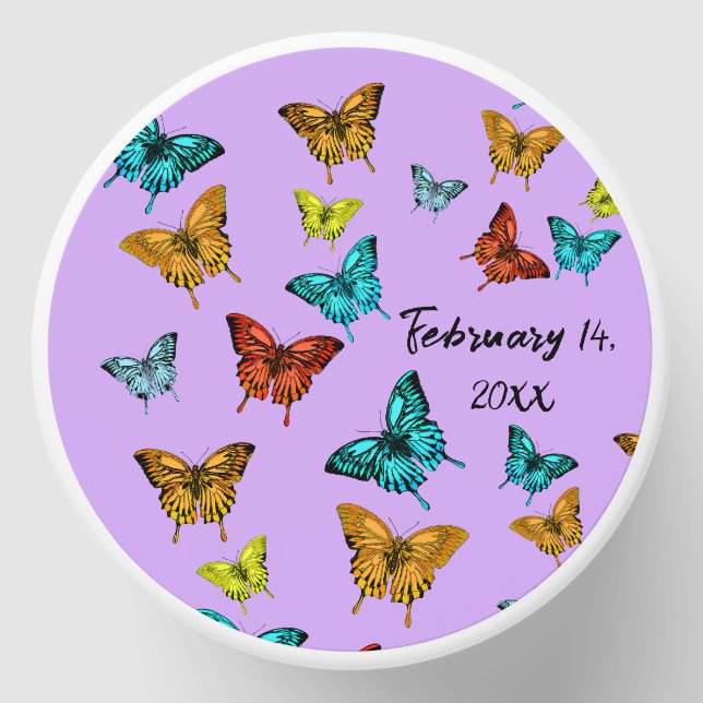 Customizable Butterflies on Lavender with Date Mini Candle Favors (Front)