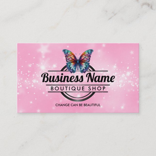 Customizable Butterfly Logo Pink business cards (Front)