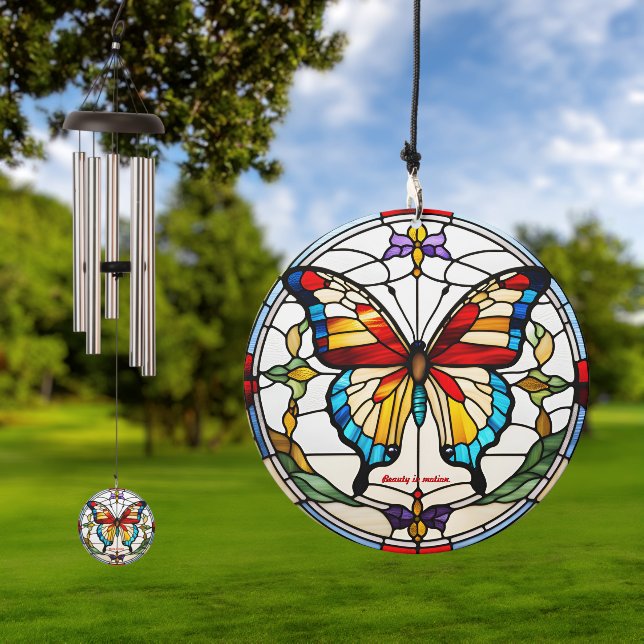 Customizable Butterfly Stained Glass Look  Wind Chime (Outdoor)