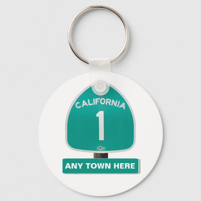 Customizable CA Highway 1 "Any Town Here" Keychain (Front)
