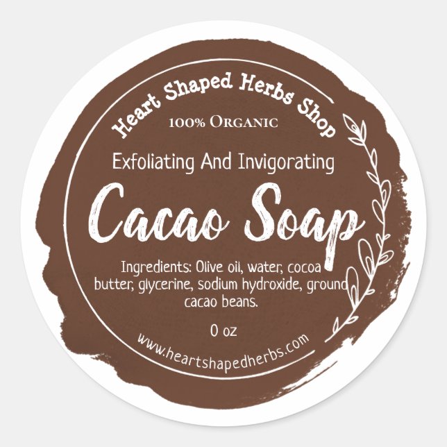 Customizable Cacao Soap Label Handmade Business (Front)